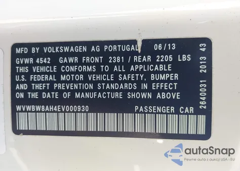 2014 Volkswagen Eos Sport из США, поврежденный, VIN WVWBW8AH4EV000930